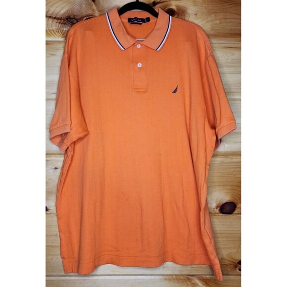 NAUTICA MENS POLO SHIRT TOP TEE size Large ORANGE 100% COTTON - Picture 2 of 16